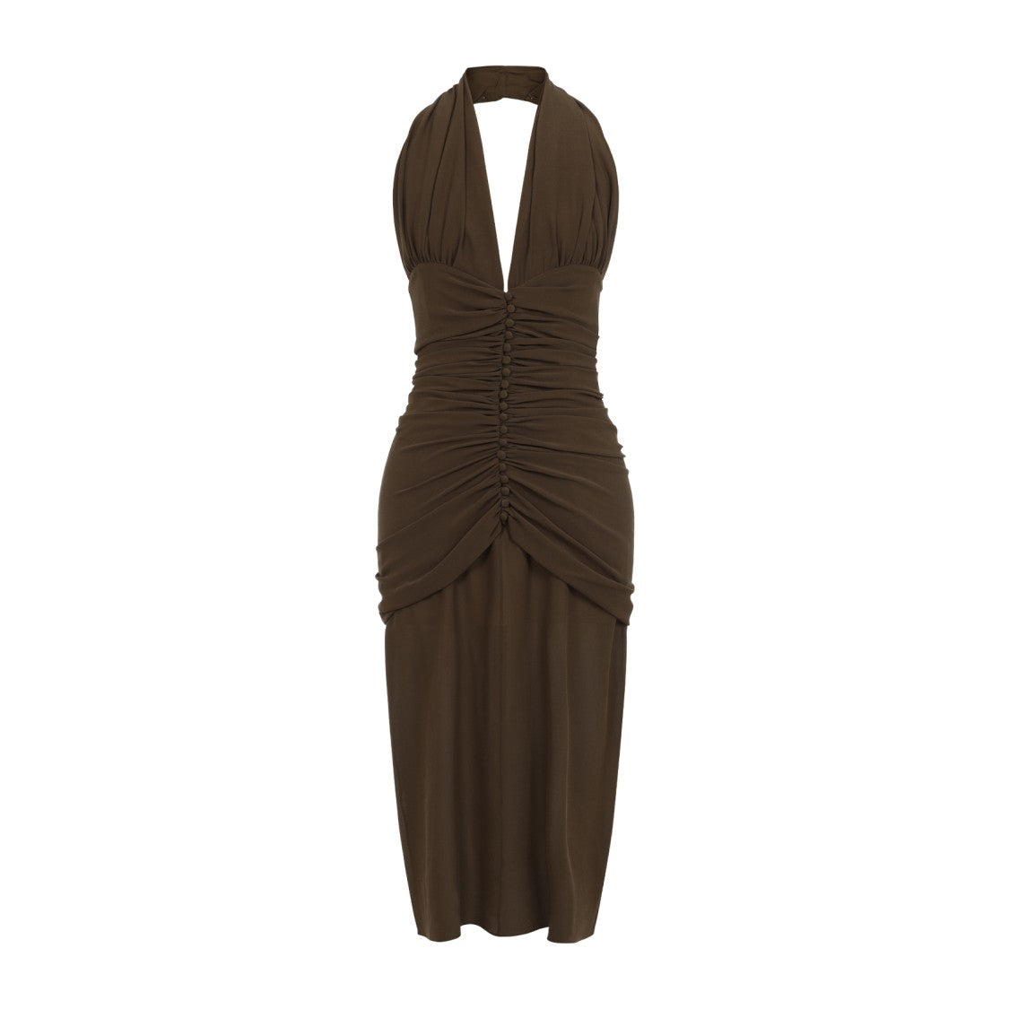 Saint Laurent Kaki Green Silk Midi Dress