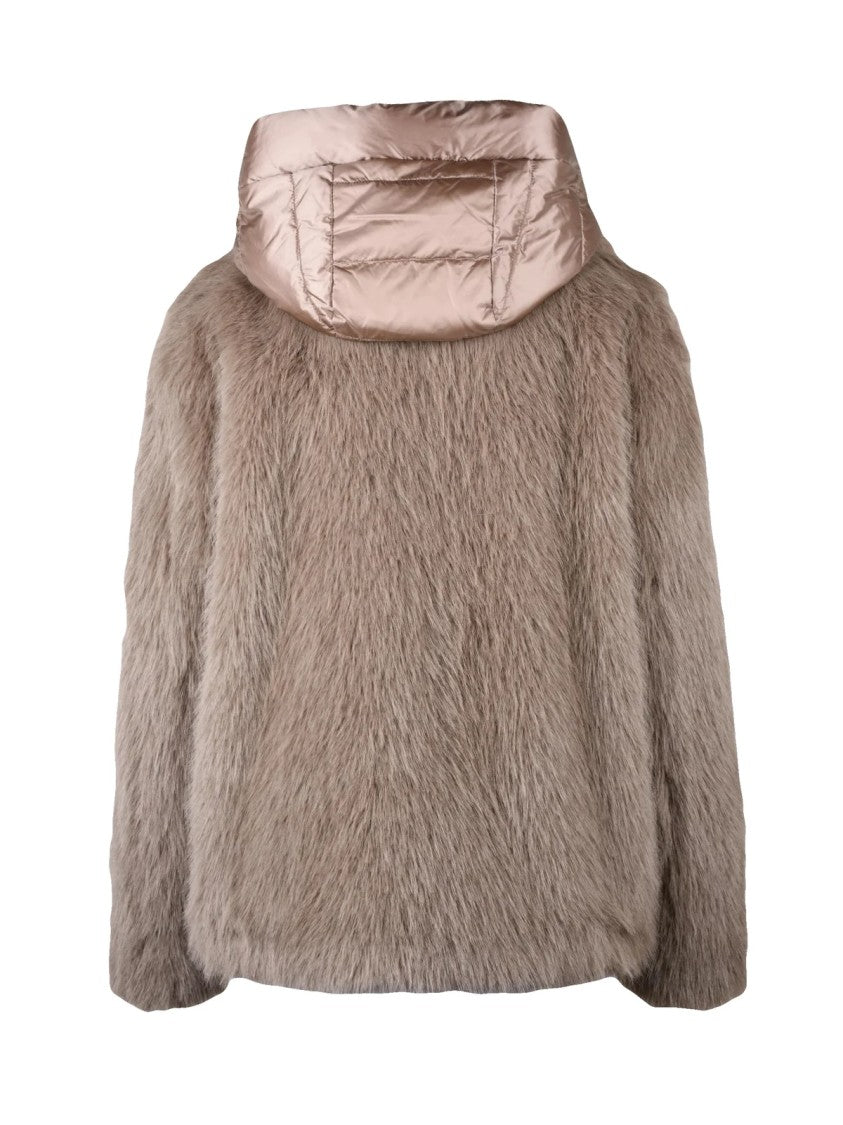Bomboogie Taupe Quilted Short Polyester Faux Fur Jacket