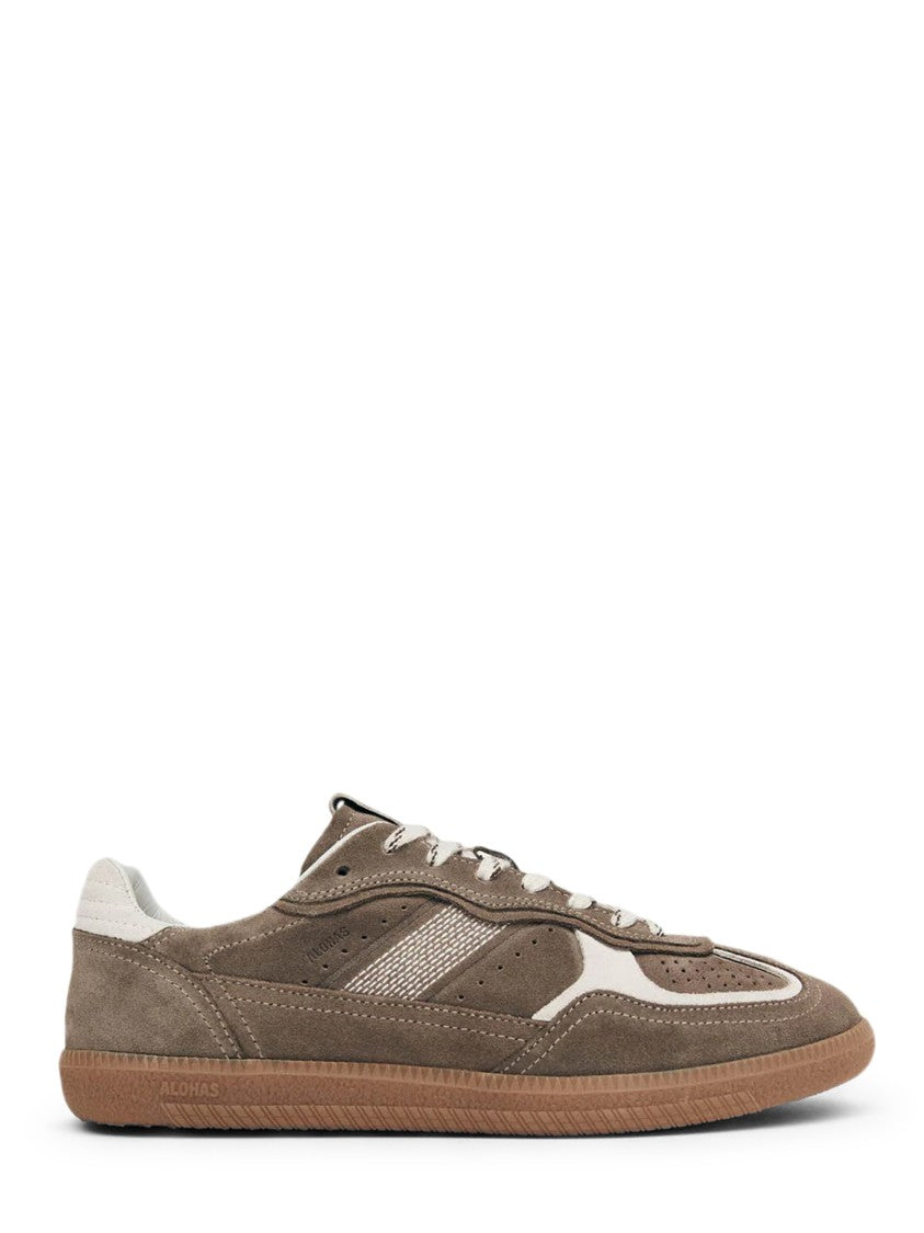 Alohas Taupe Leather Sneakers With Suede Texture