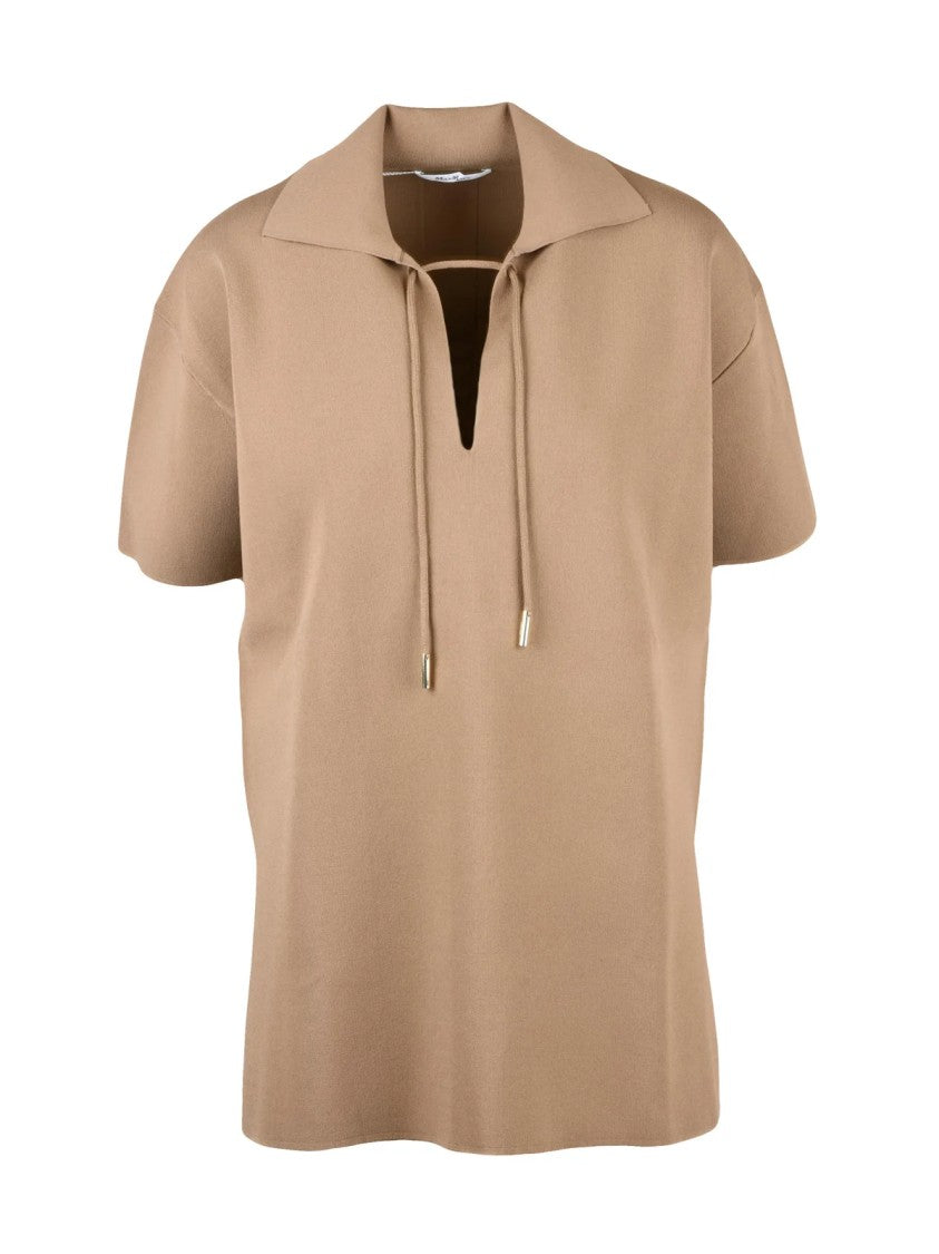 Max Mara Short-Sleeved Polo Knit With V-Neck And Drawstring Ties