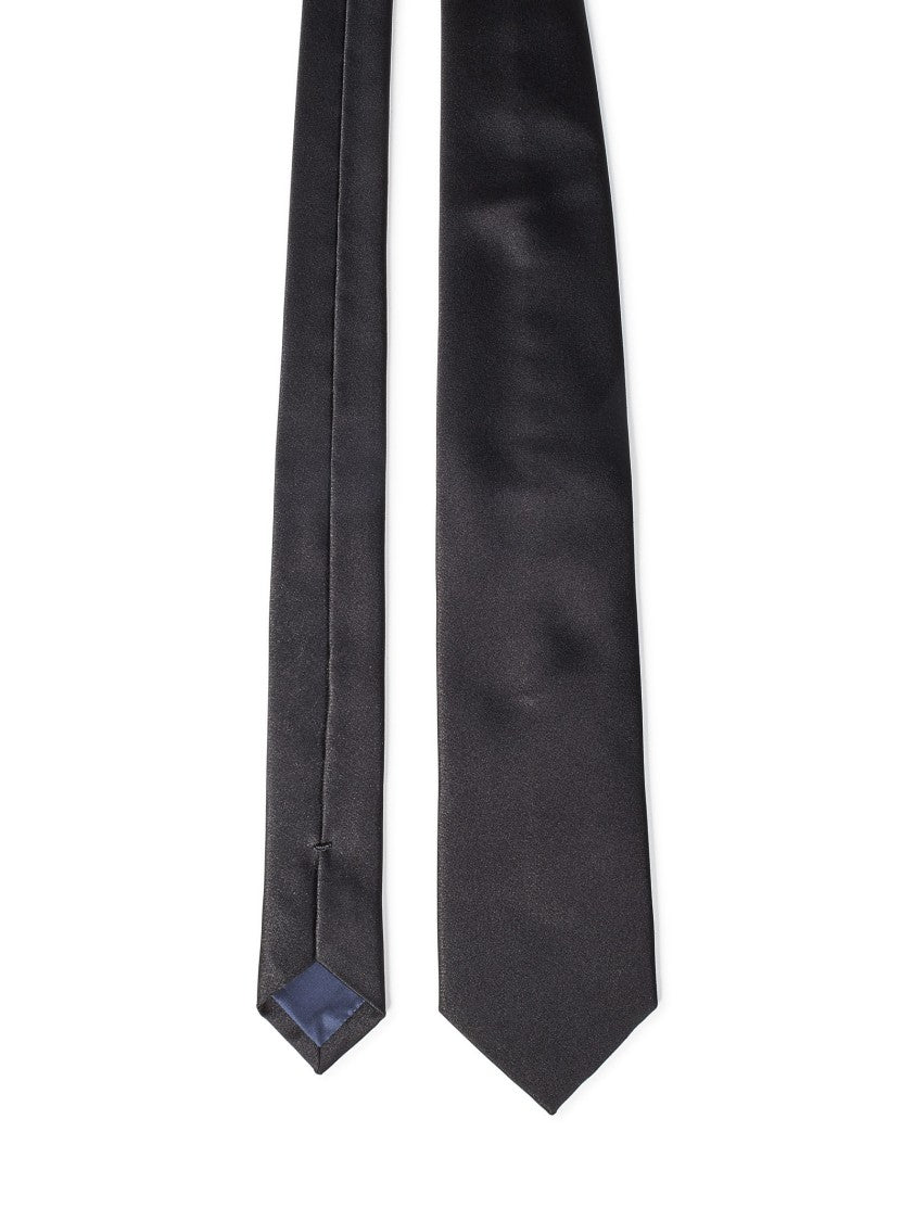 Franzese Collection Smoking Style Tie In Pure Como Black Silk