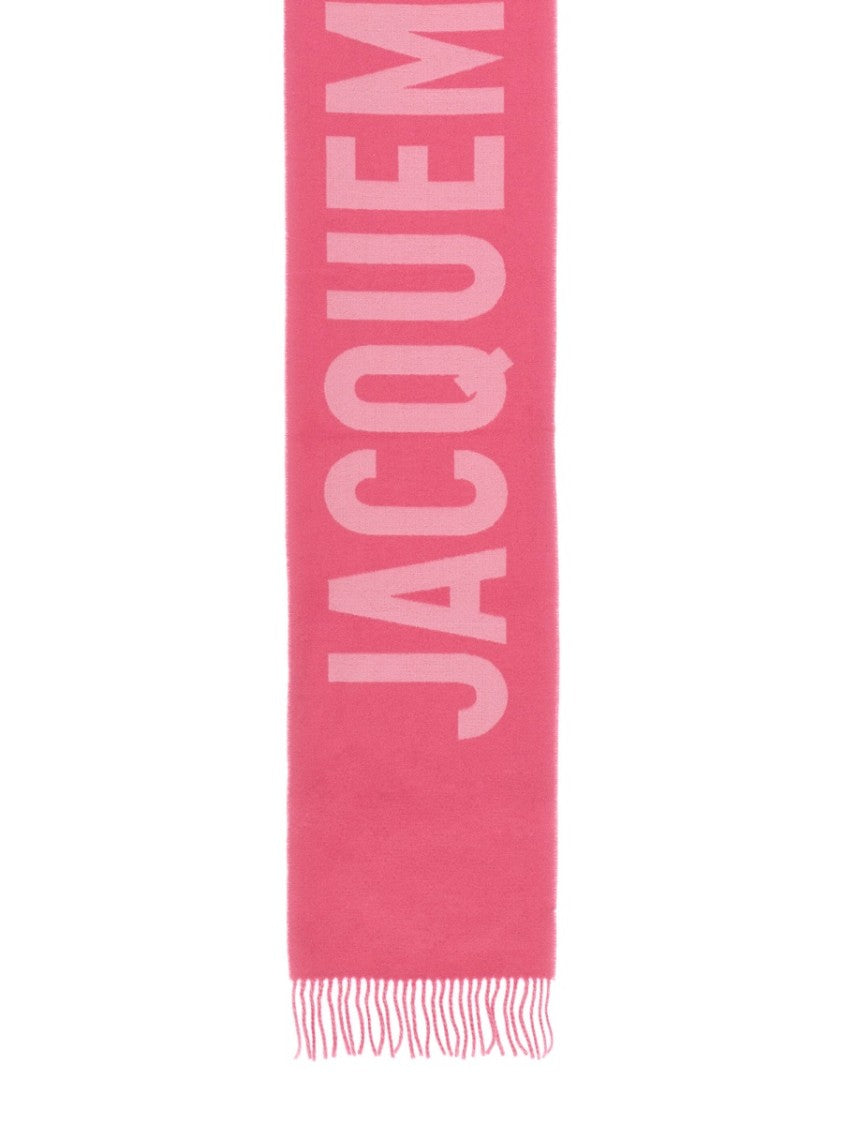 Jacquemus Bold Logo Wool Scarf With Fringed Edges