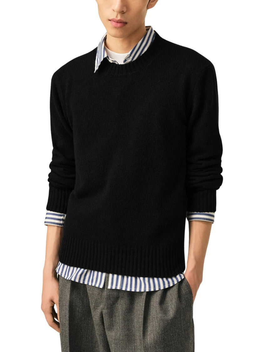 Ami Paris Minimalist Black Crew-Neck Sweater With Embroidered Detail