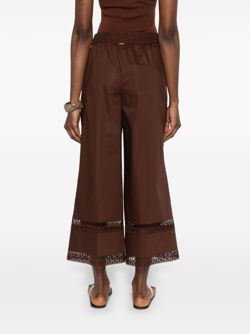 Twin-Set Brown Drawstring Lace Wide-Leg Pants