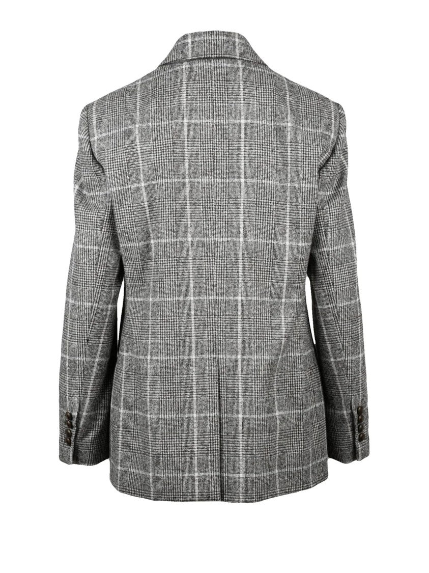 Brunello Cucinelli Double-Breasted Alpaca/Wool Jacket With Checkered Pattern And Flap Pockets