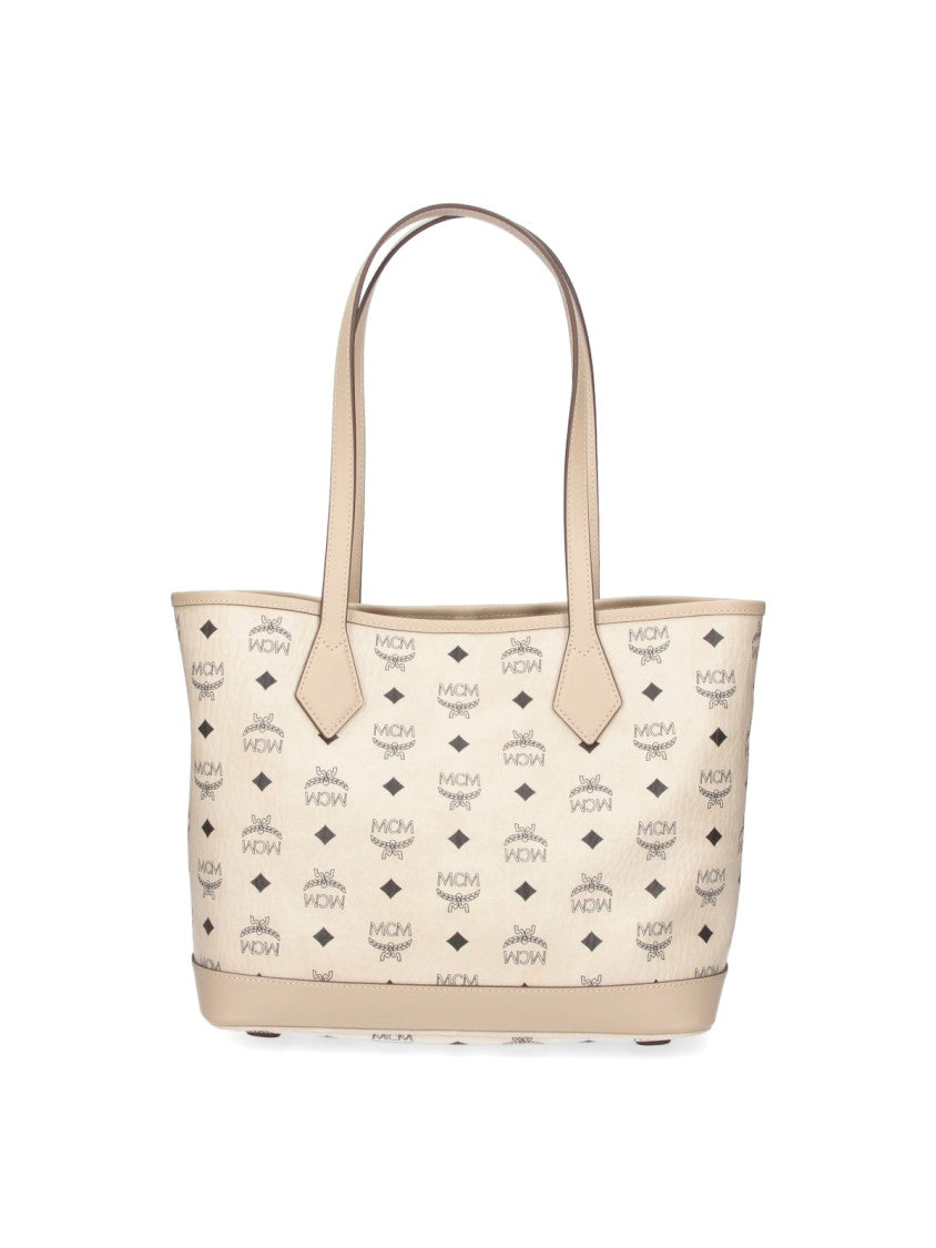 Mcm Structured Logo Print Tote Bag With Matching Pouch