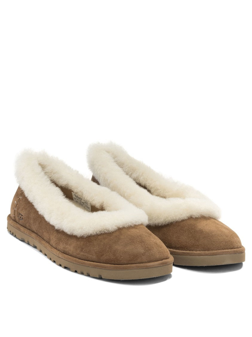 Ugg Suede Ballerinas With Plush Trim And Rubber Sole