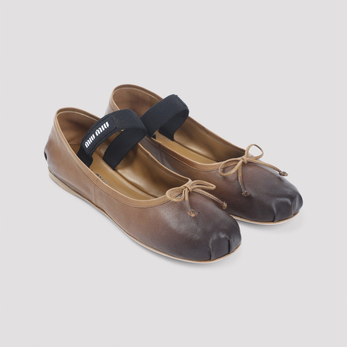 Miu Miu Caramel Brown Lamb Leather Ballerinas With Tonal Bow