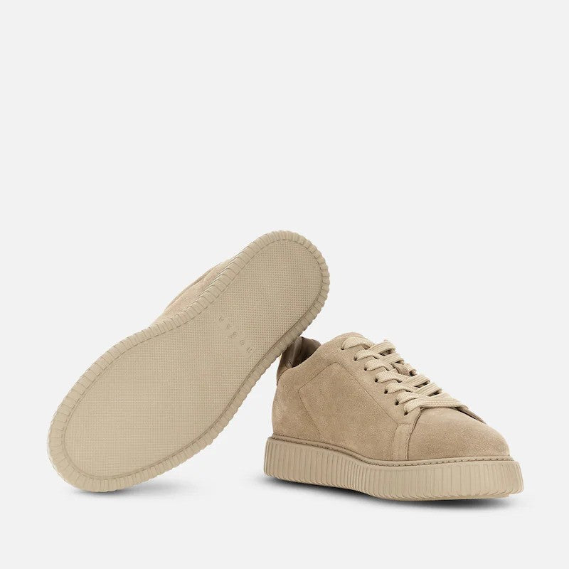Hogan Beige Monochromatic Ribbed Sole Suede Low-Top Sneakers