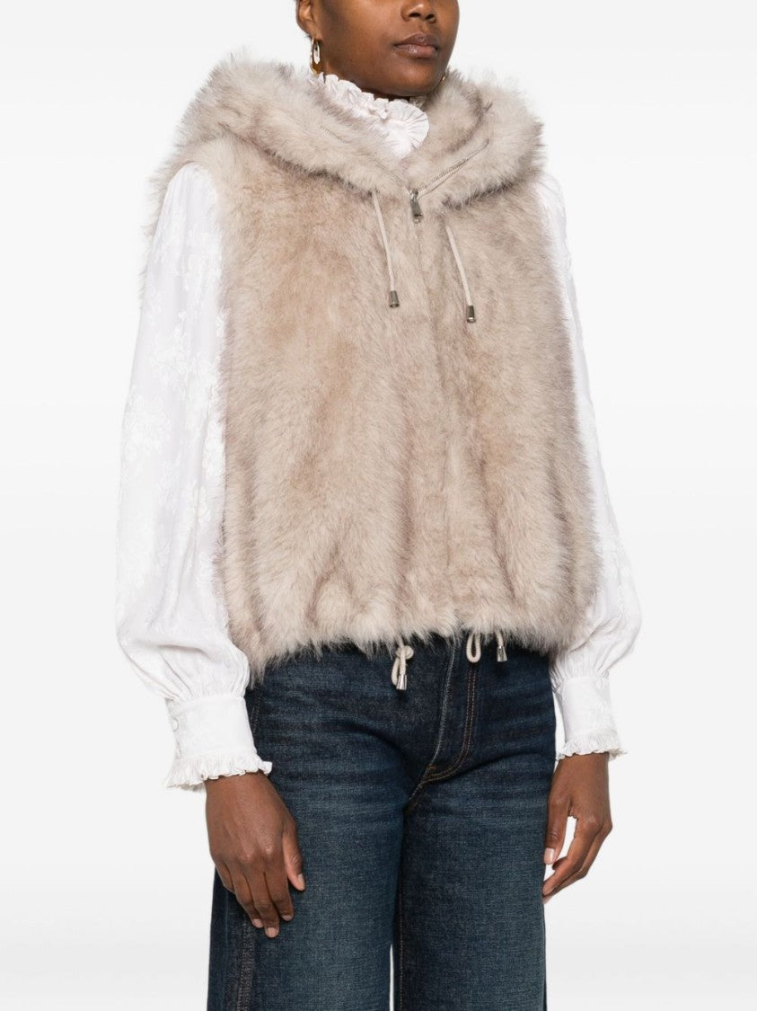 Valentini 1972 Short Sleeveless Coat With Plush Faux Fur