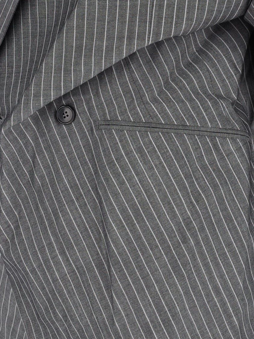 Hed Mayner Double-Breasted Tailored Blazer With Pinstripe Pattern And Draped Details
