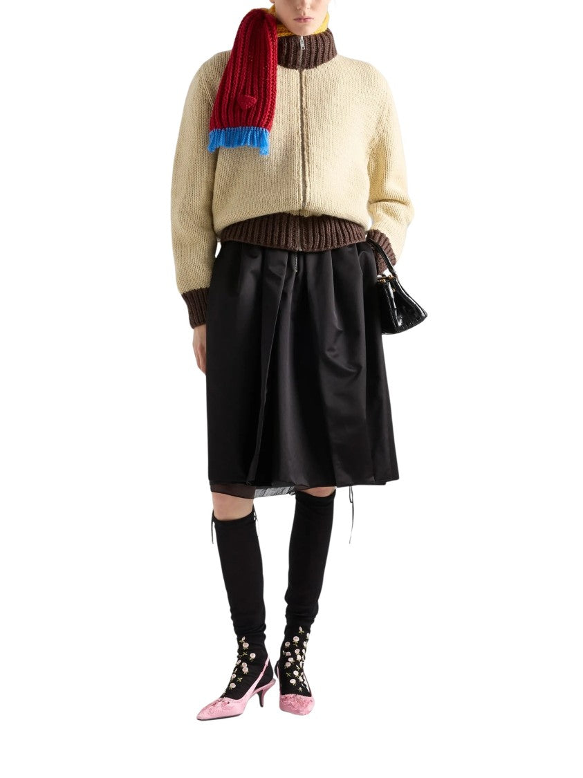 Prada Zipper Cardigan With Contrast Ribbed Details And Triangle Logo