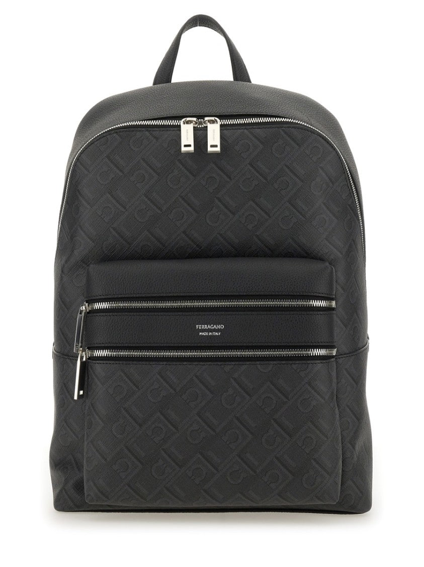Ferragamo Textured Monogram Logo Backpack