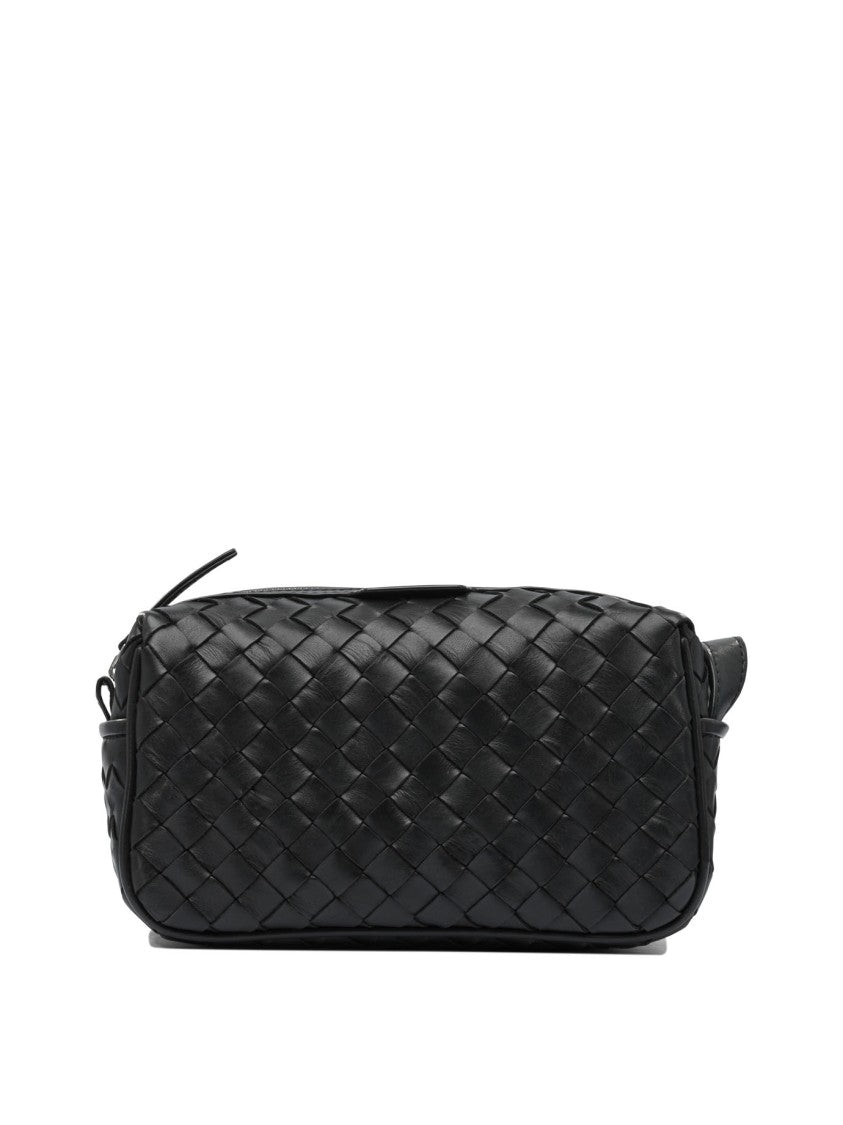 Officine Creative Rectangular Woven Leather Pouch With Textured Design