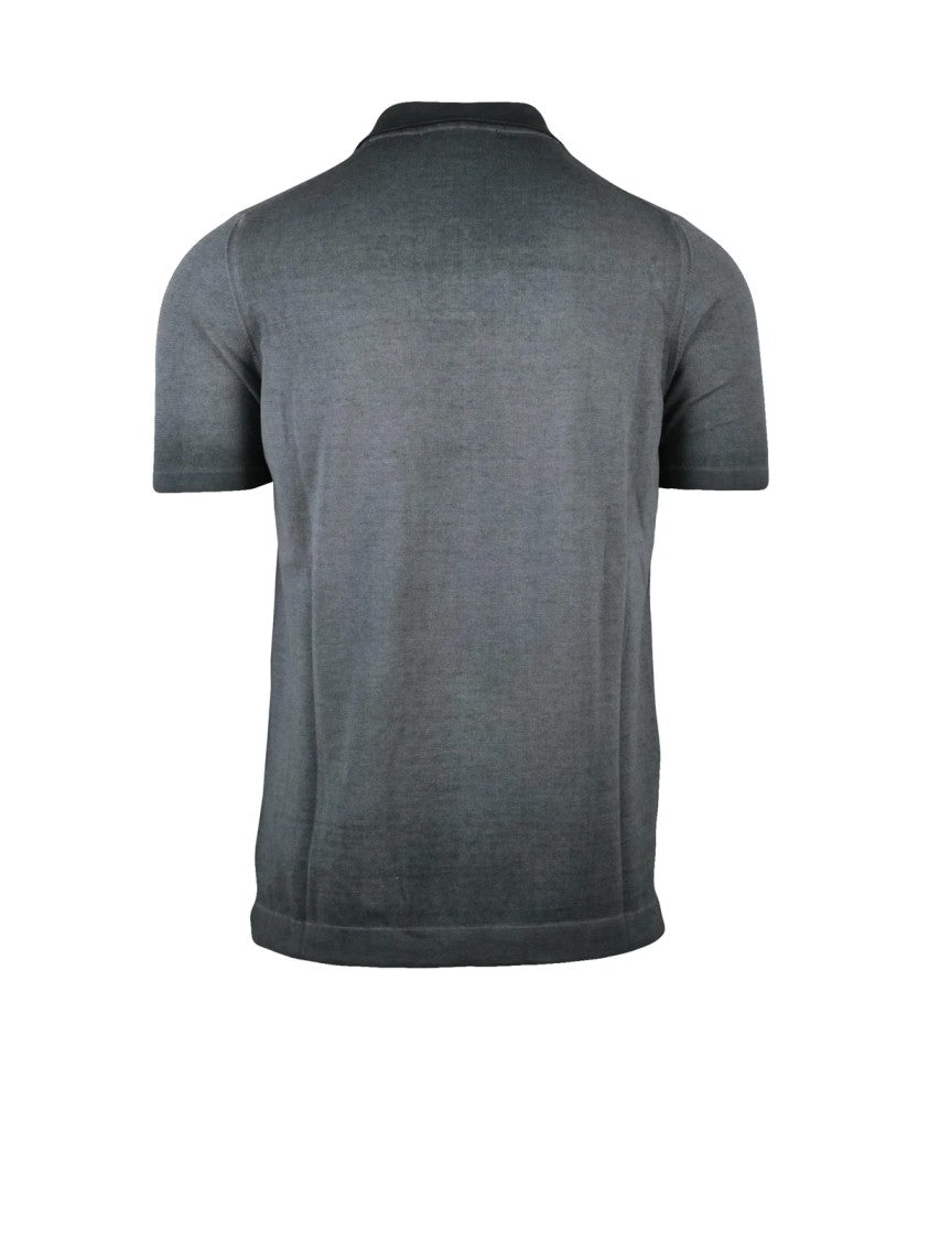 Alpha Studio Dark Grey Cotton Knit Polo