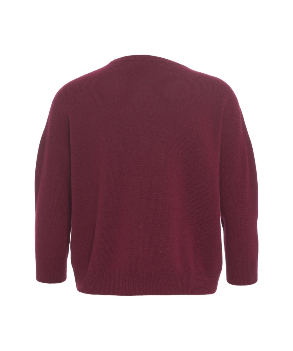 Mvm Burgundy Cashmere Sweater With Ribbed Detailing