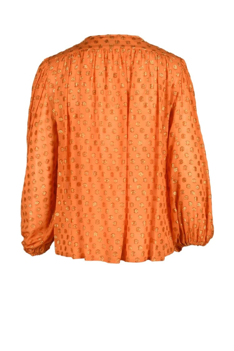 L Autre Chose Viscose Metallic Fiber Blouse - Orange