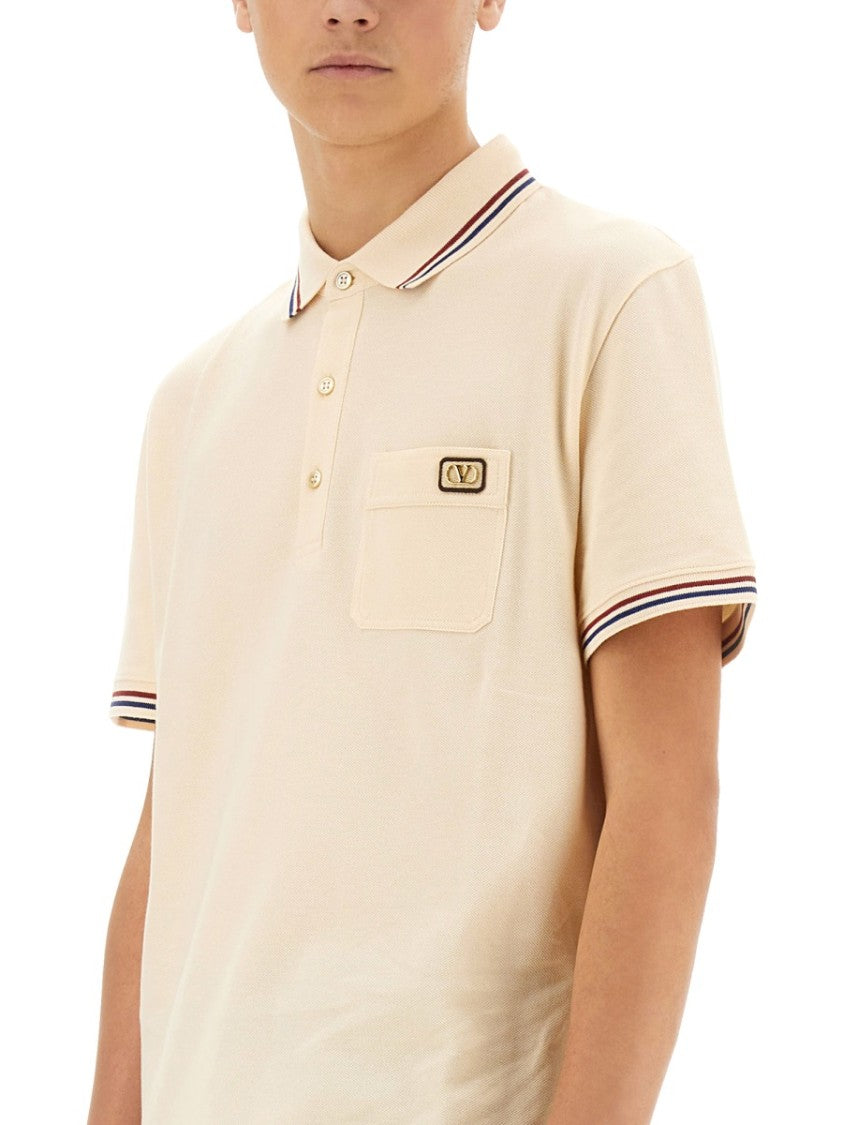 Valentino Subtle Striped Cotton Polo Shirt