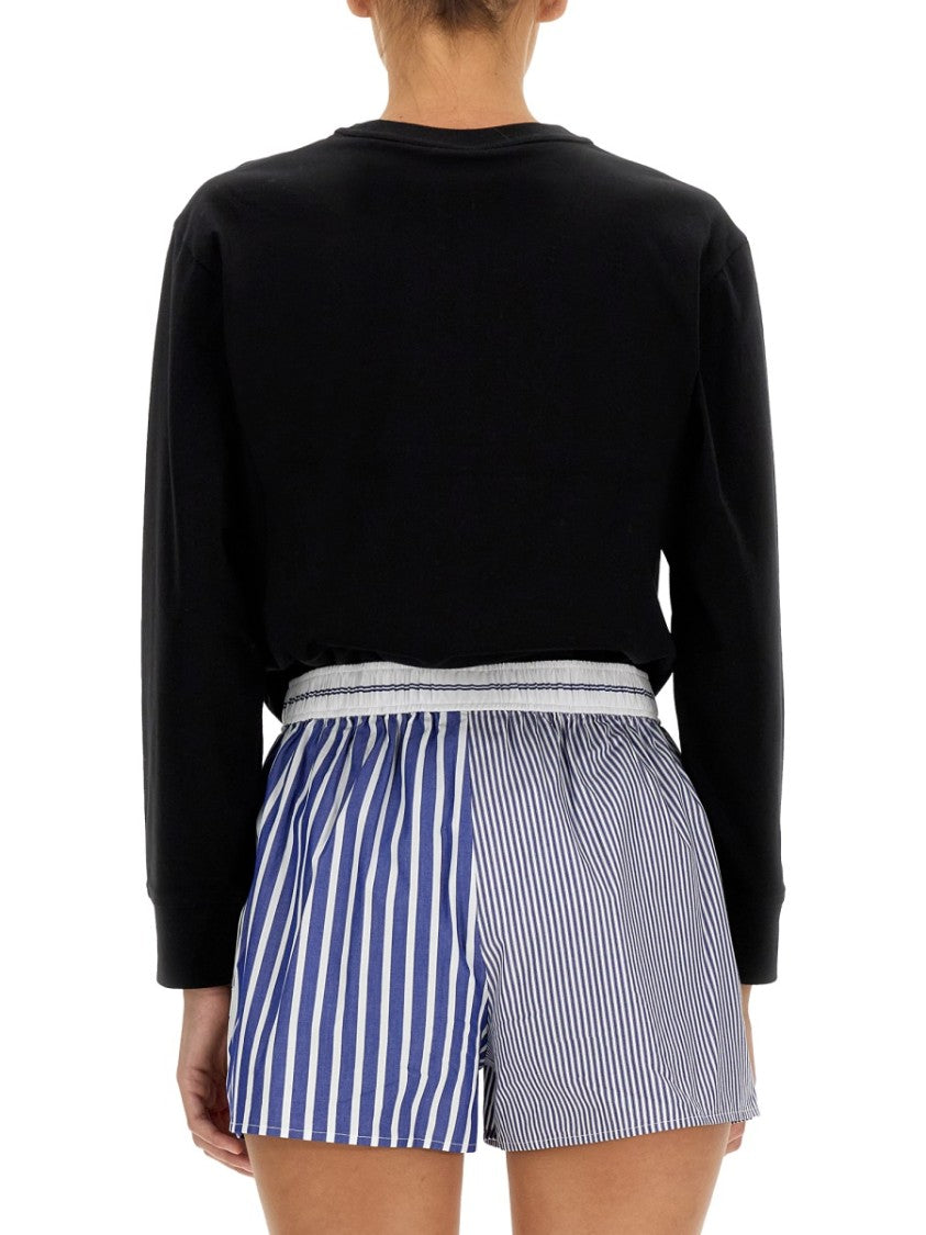 T By Alexander Wang Cropped Long-Sleeve T-Shirt With Embossed Logo