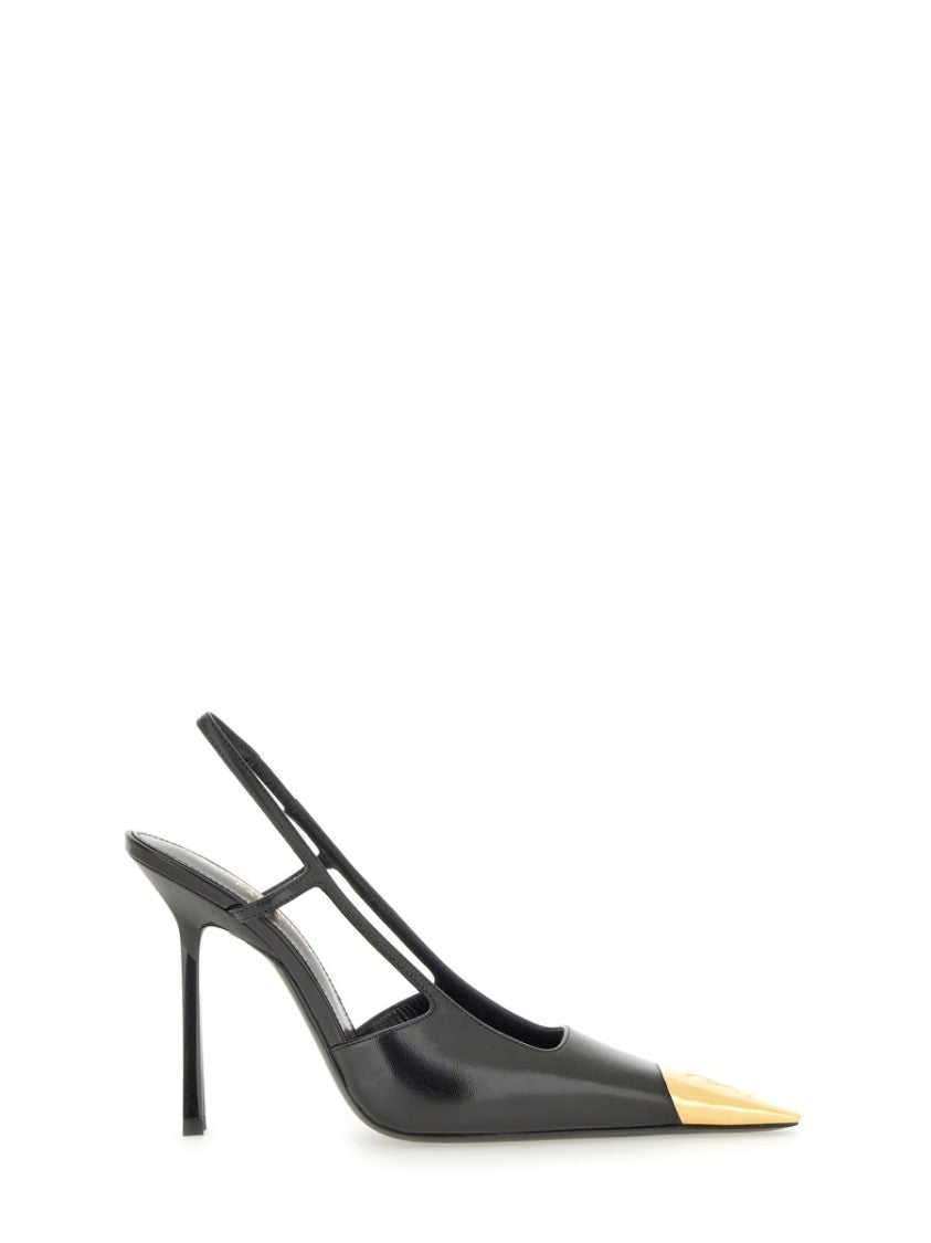 Saint Laurent Slingback Pumps With Metallic Gold Accent And Slim Stiletto Heel