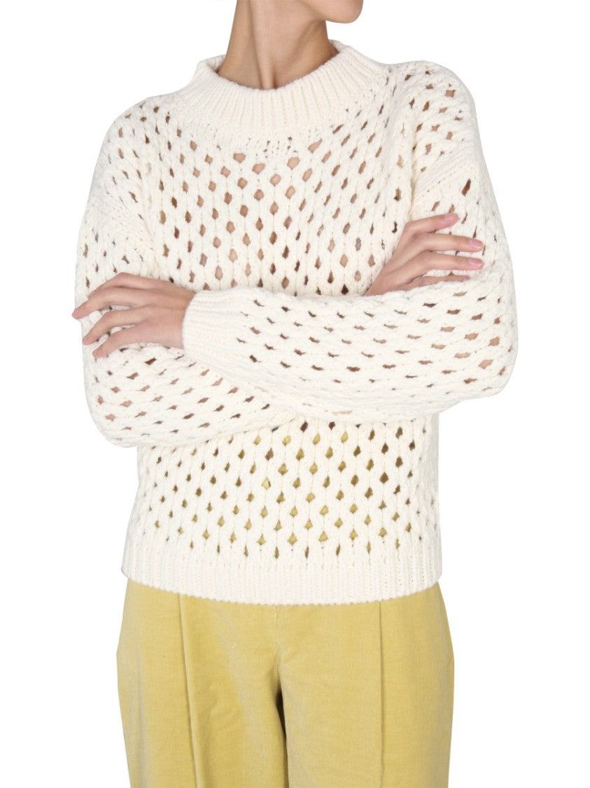 Alysi Cross-Neck Knit Sweater With Ribbed Details