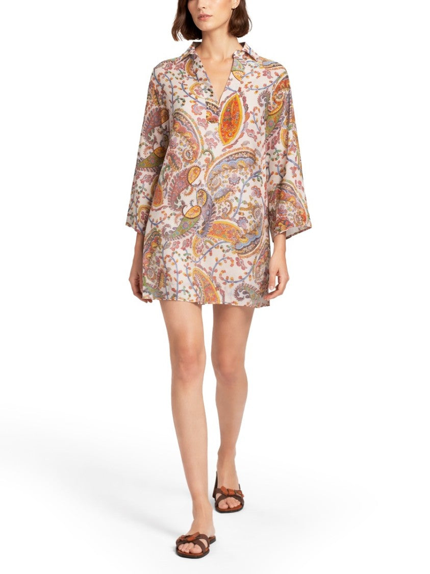 Etro Orange Paisley Silk-Blend Mini Dress