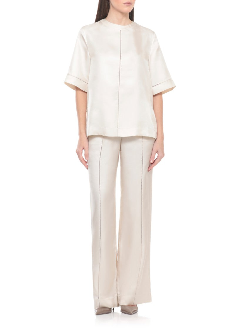 Loulou De Saison Ivory Havana Embroidered Silk Blouse