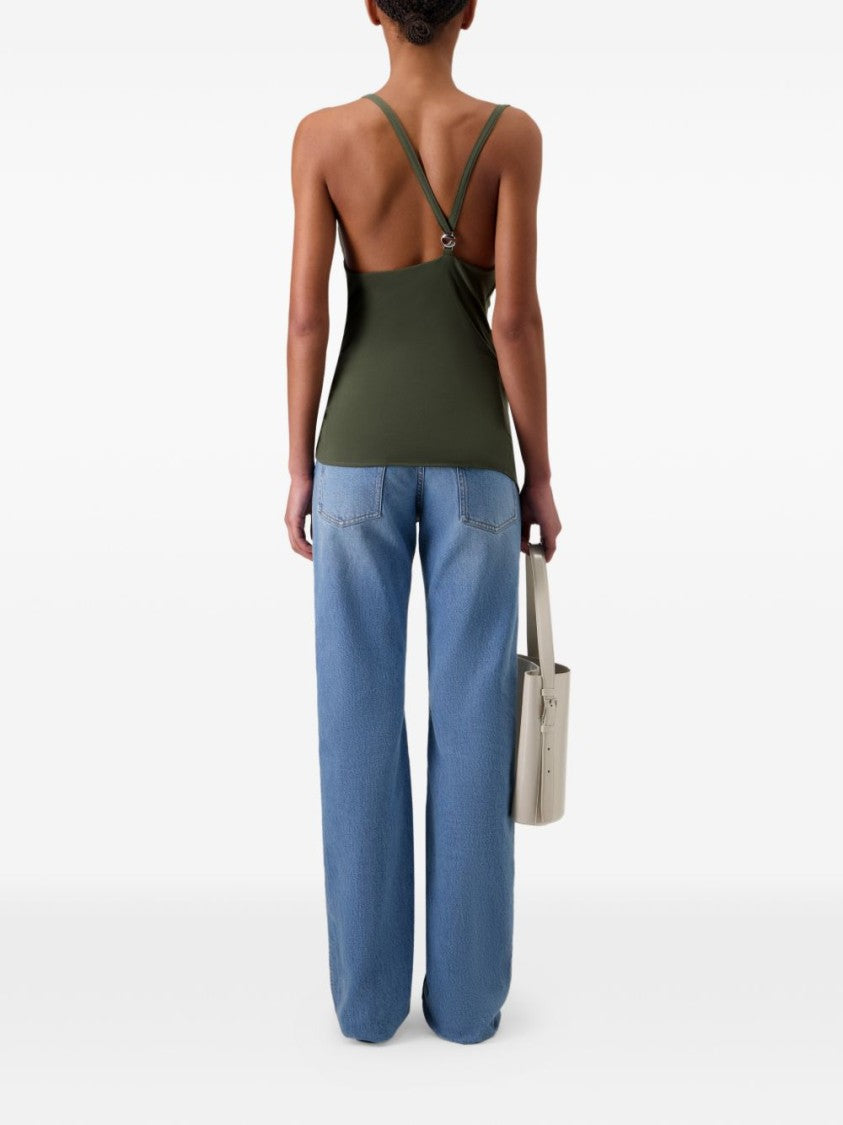 Coperni Green Draped Neckline Slim Strap Top