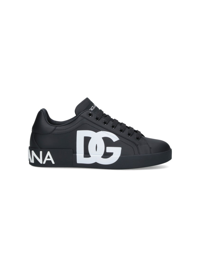 Dolce & Gabbana Portofino Low-Top Sneakers In Smooth Black Calf Leather