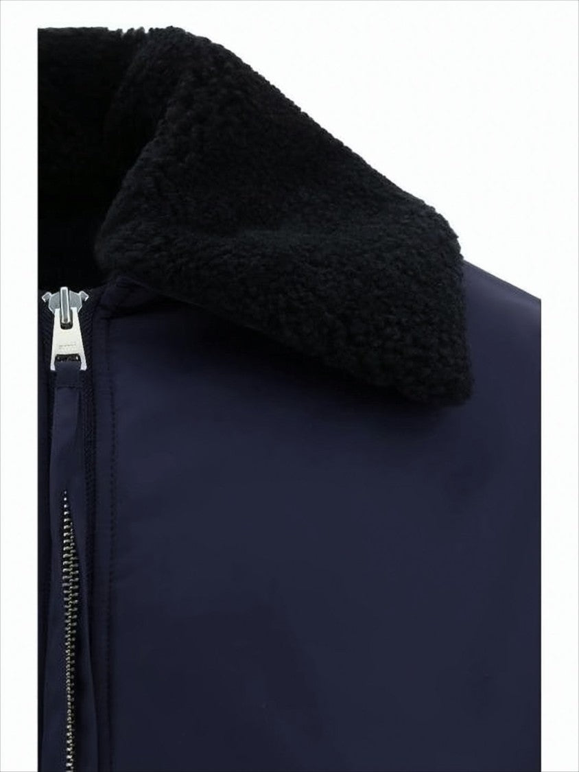 Ami Paris Cropped Bomber Jacket With Plush Textured Collar