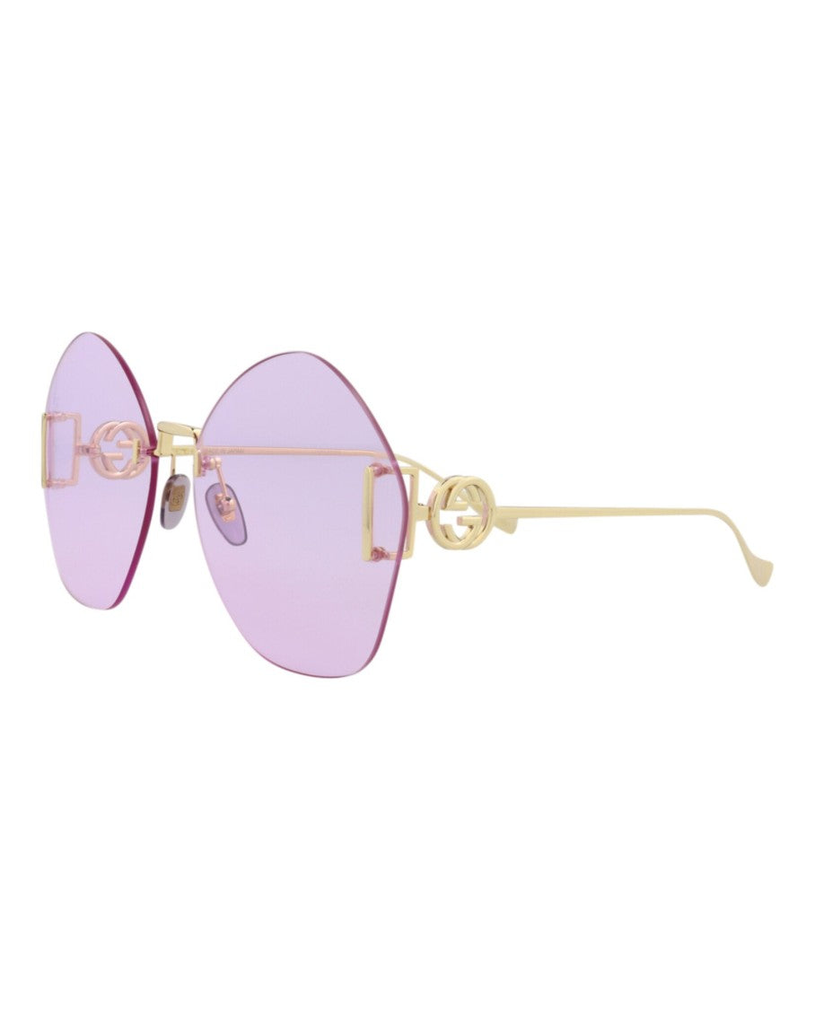 Gucci Round-Frame Metal Sunglasses With Lavender Lenses