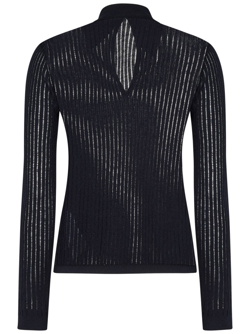 Max Mara Long-Sleeved Black Silk And Wool Knit Polo Shirt