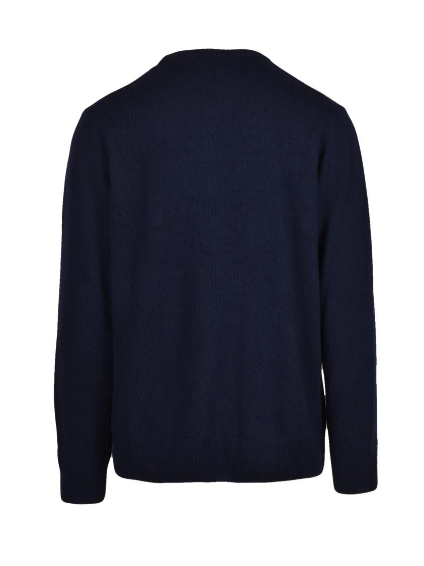 Mc2 Saint Barth Navy Crewneck Sweater With Bold Textured Lettering