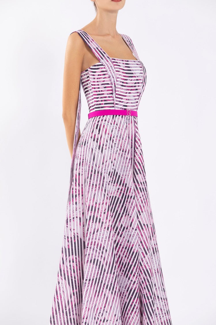 Saiid Kobeisy Linen Dress With Striped Print