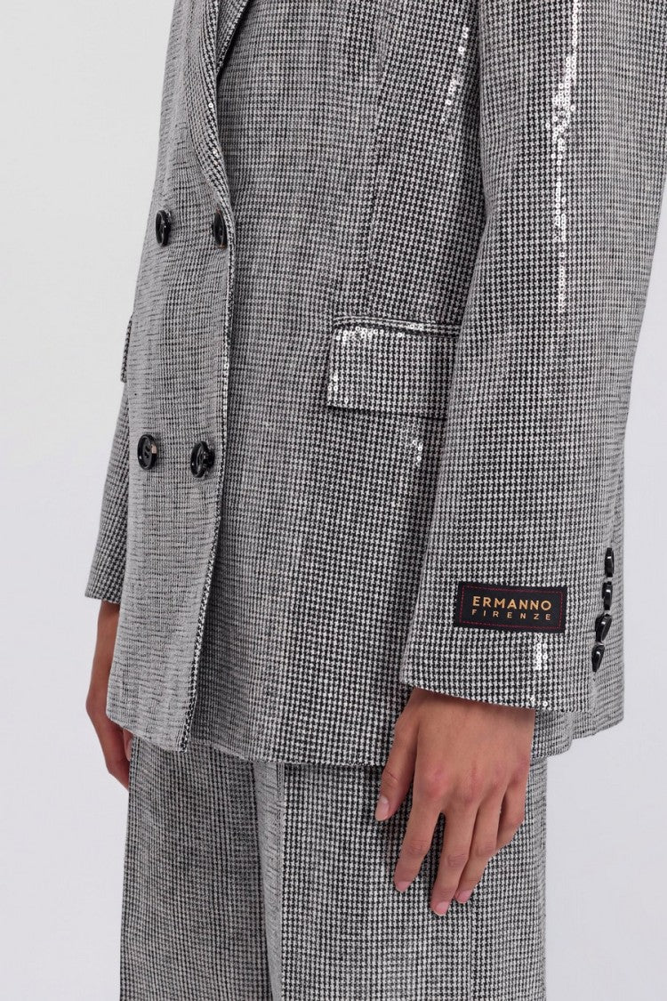 Ermanno Silver And Black Sequin Double-Breasted Polyester Blazer