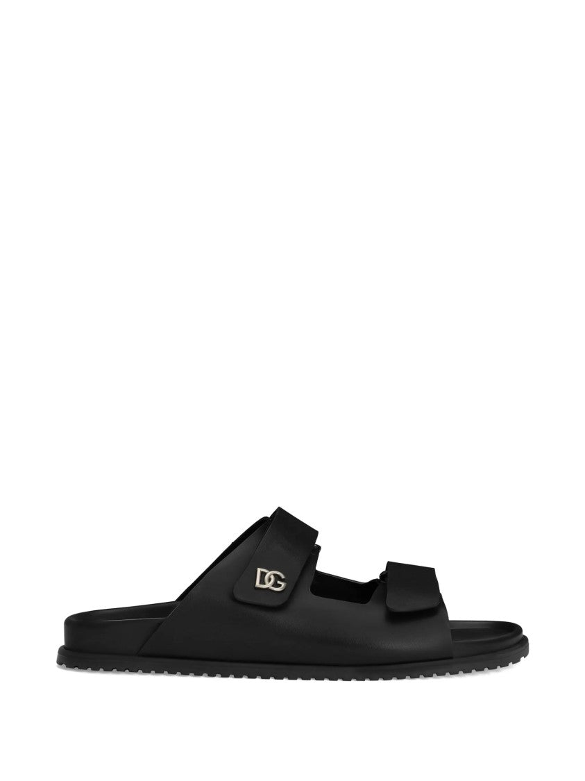 Dolce & Gabbana Black Sandalo Calf Leather Dual-Strap Sandals