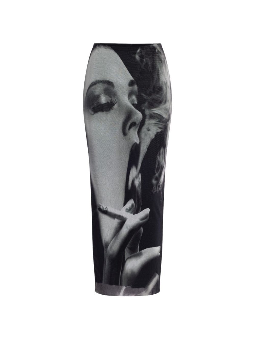 Jean Paul Gaultier High-Waisted Photographic Print Fitted Midi Skirt