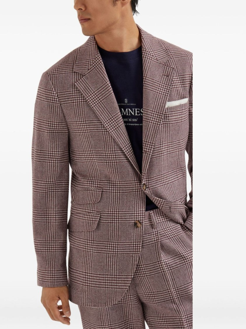 Brunello Cucinelli Tailored Checkered Blazer In Muted Red And White