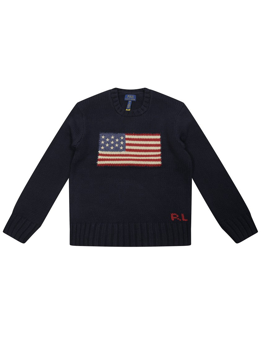 Polo Ralph Lauren Navy Sweater With American Flag Knit Design