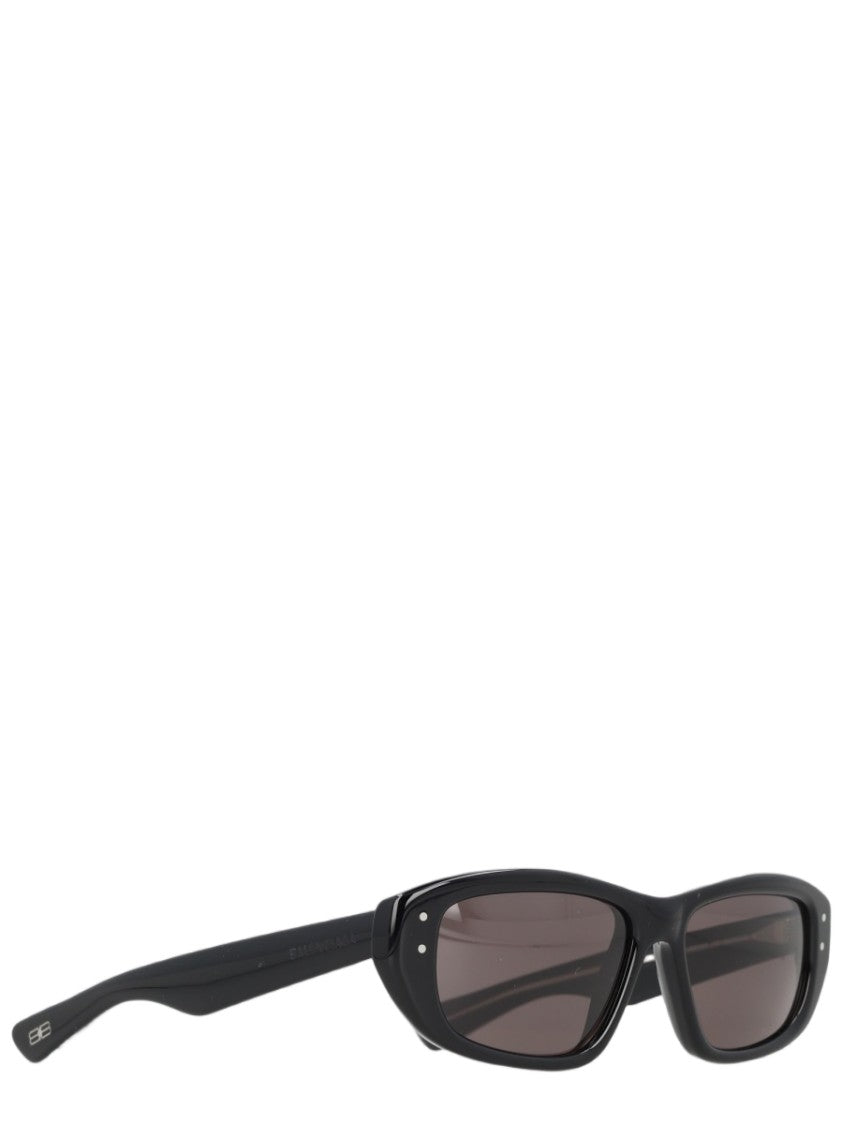 Balenciaga Rectangular Black Acetate Sunglasses With Silver Rivet Details
