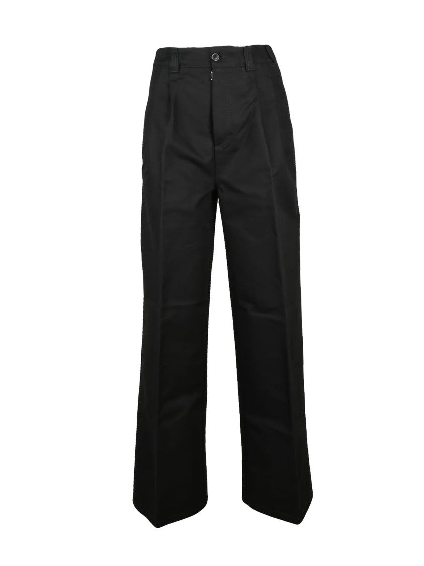 Maison Margiela High-Waisted Black Cotton Trousers With Pleated Front And Wide Leg