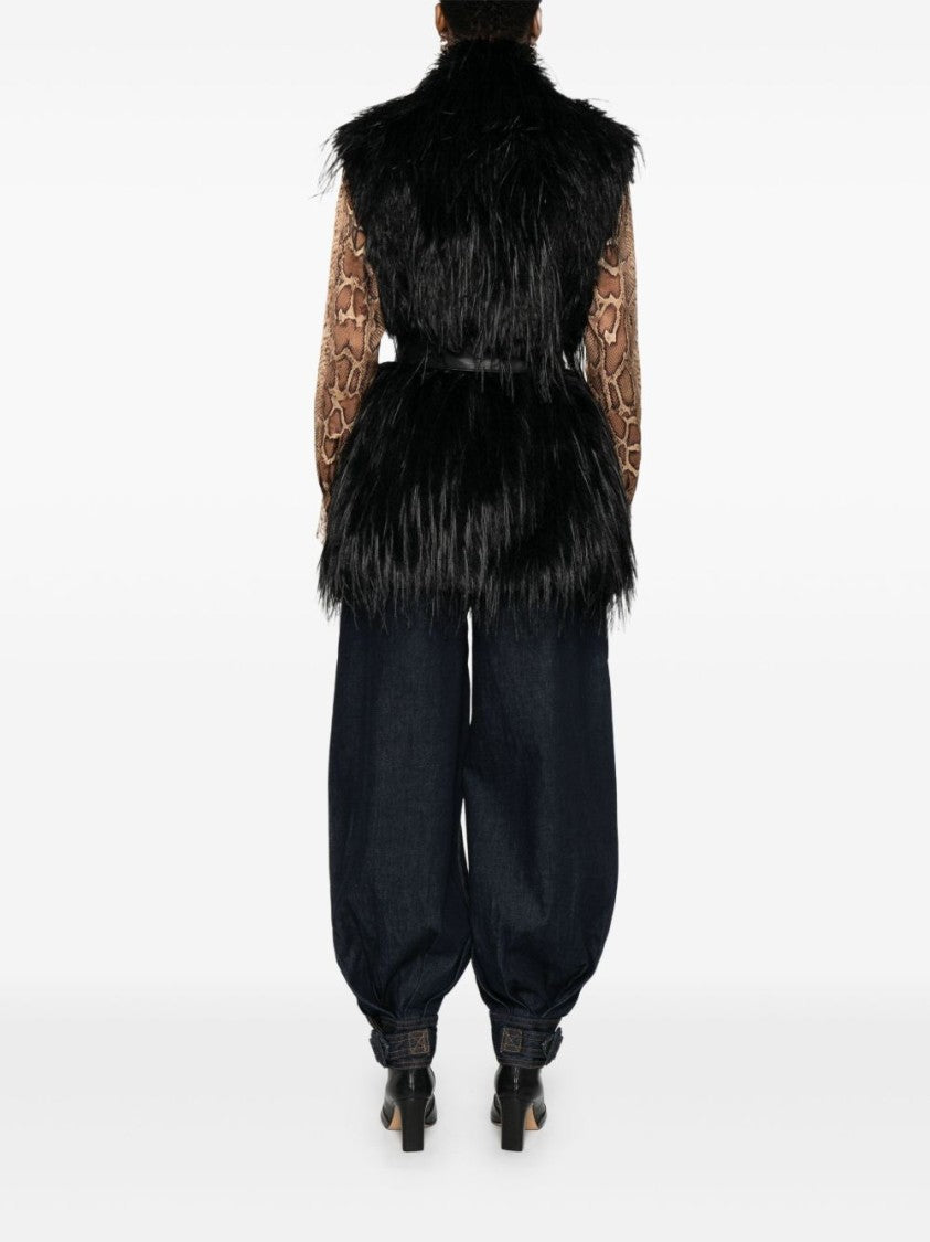 Pinko Plush Black Faux Fur Coat