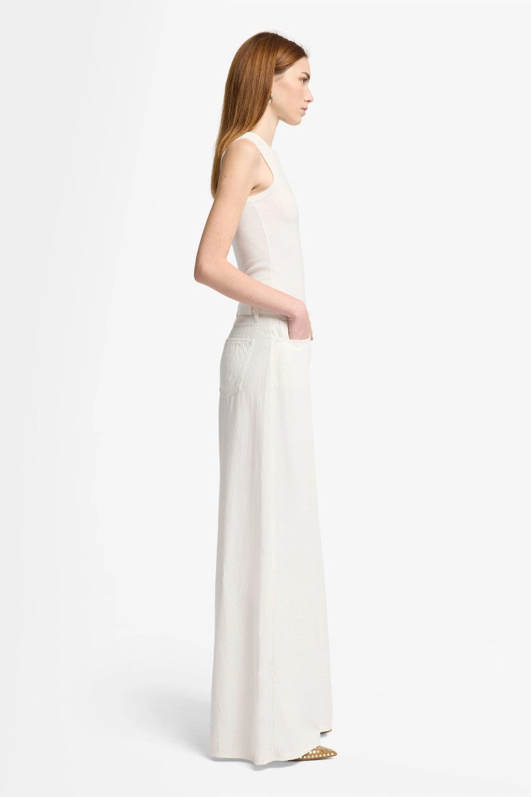 7 For All Mankind Wide-Leg White Linen Trousers With Minimalist Design