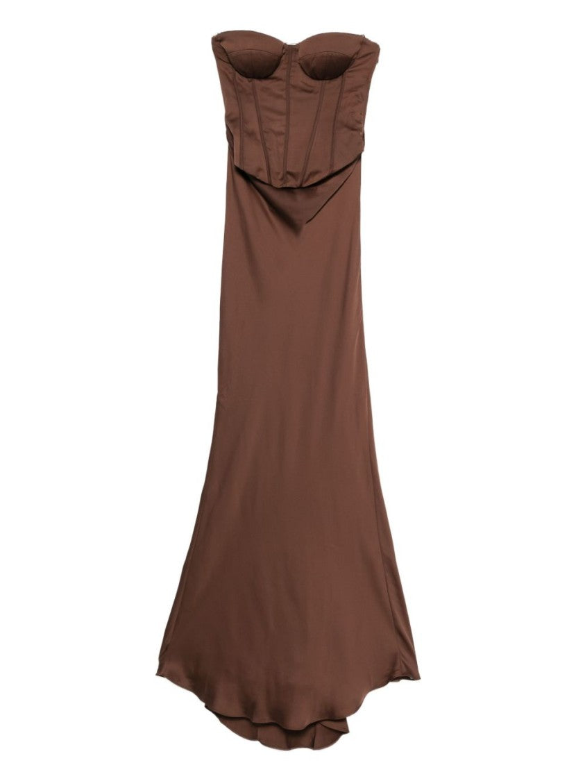 Rotate Strapless Brown Dress With Structured Bodice