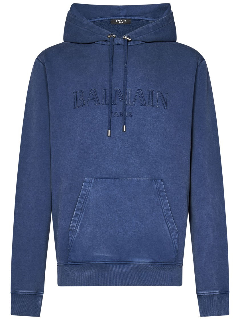 Balmain Dark Blue Vintage Hoodie With Embroidered Logo