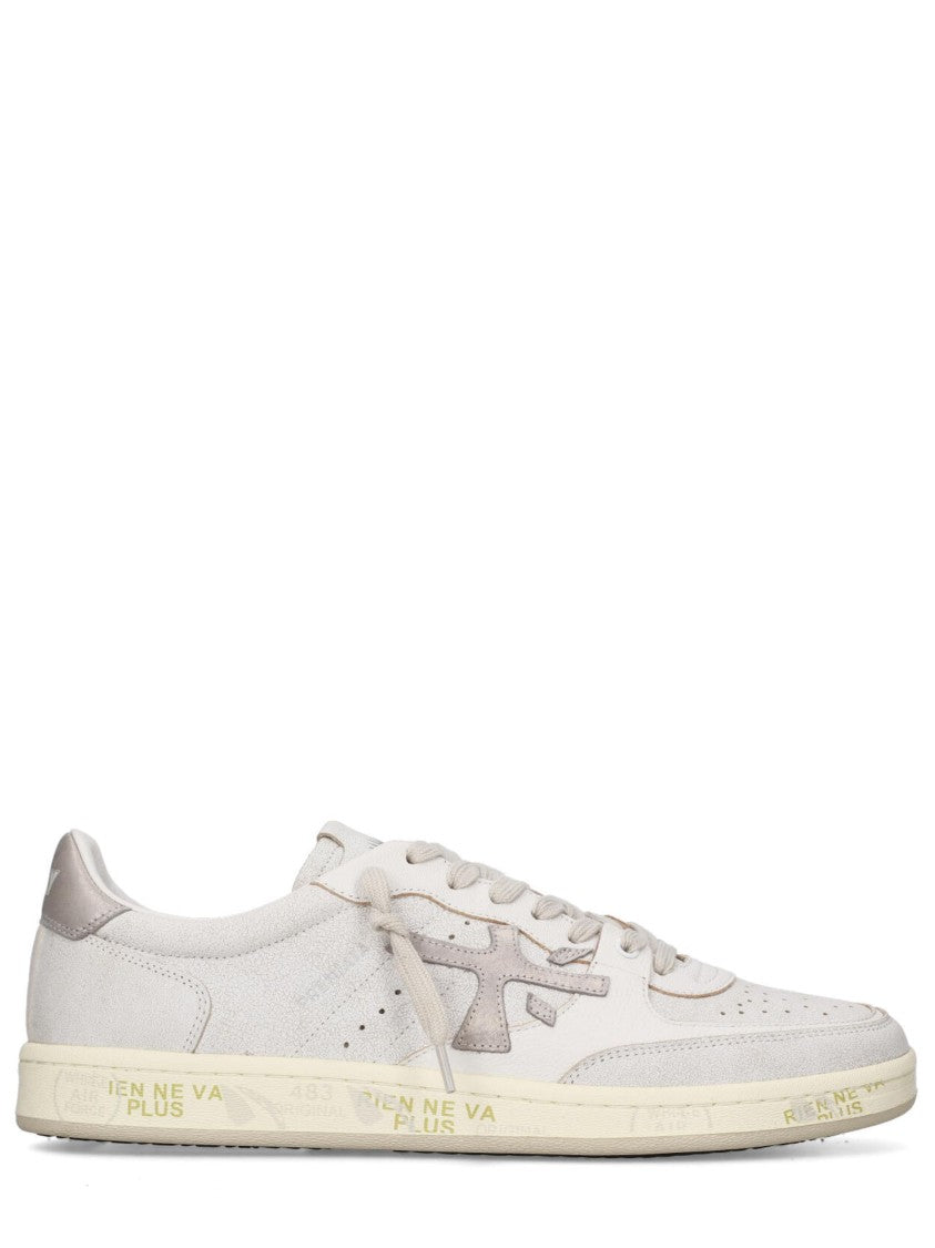 Premiata Distressed White Leather And Suede Bskt Sneakers
