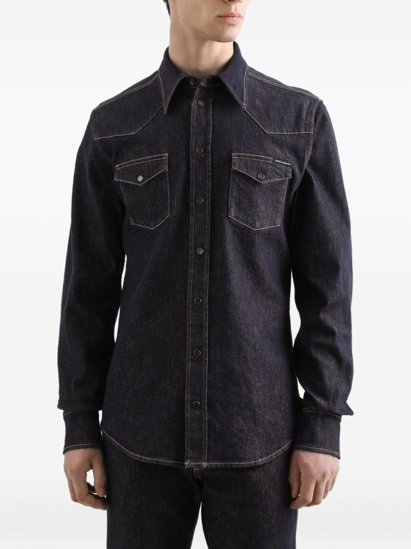 Dolce & Gabbana Tailored Dark Blue Denim Shirt