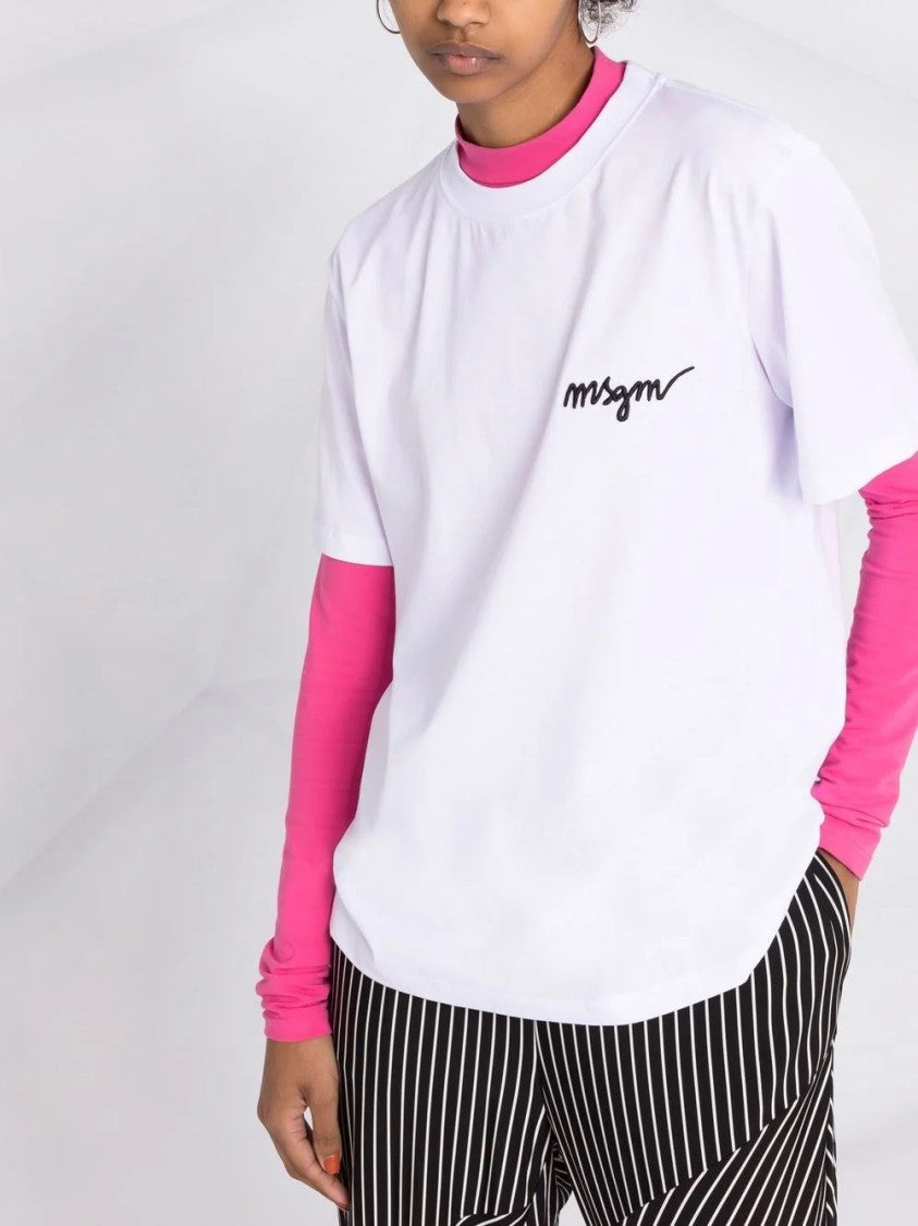 Msgm White T-Shirt With Subtle Logo Detail