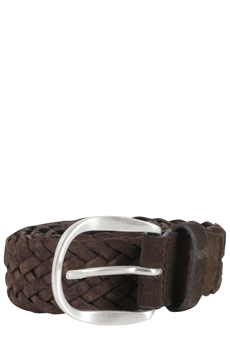 Orciani Woven Suede Belt With Silver Buckle