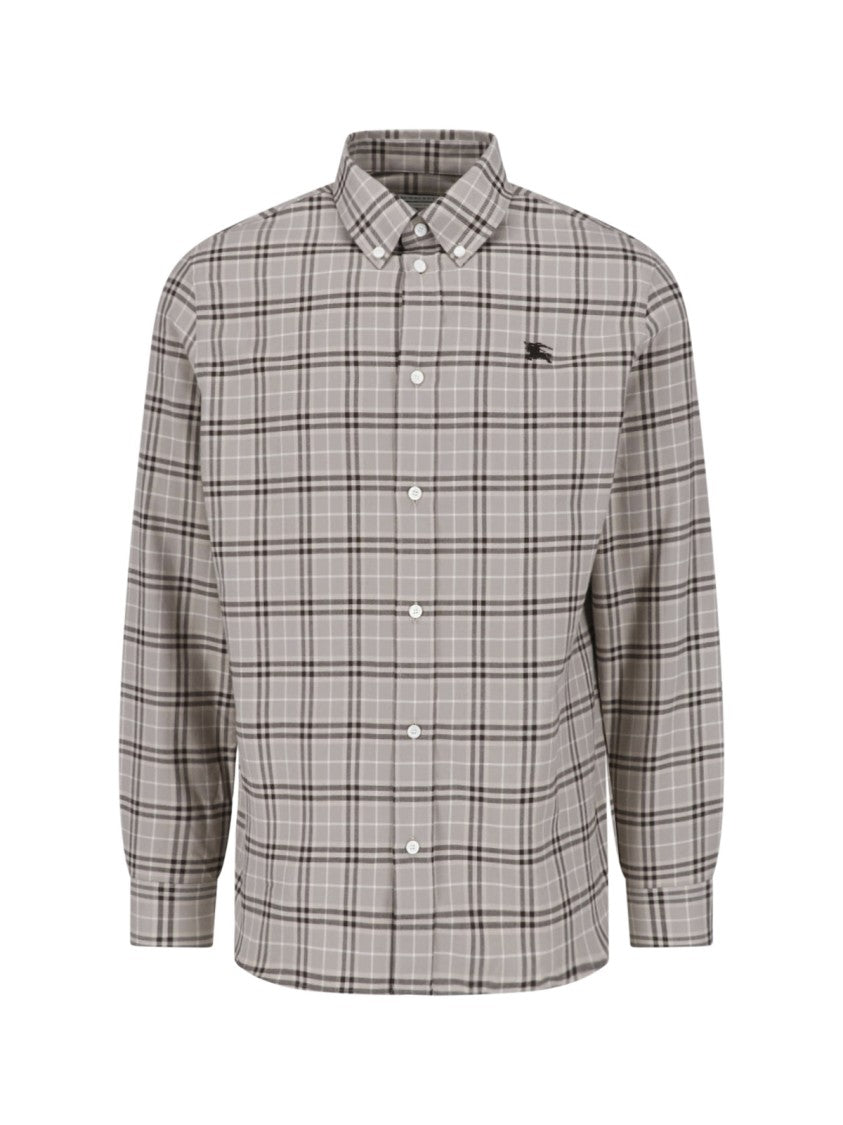 Burberry Grey Checkered Cotton Burberry Shirt With Button-Down Collar